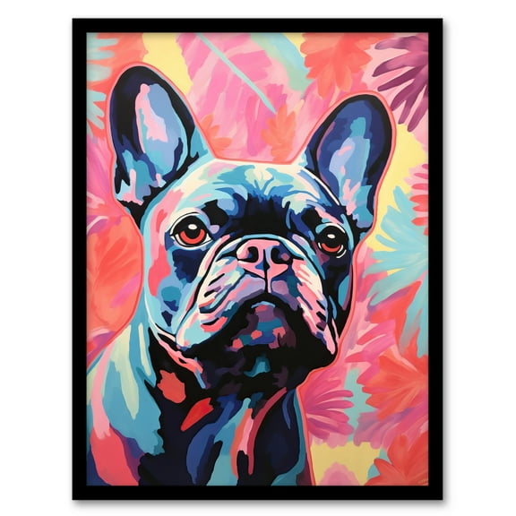 The Pastel Pooch French Bulldog Neon Fun Art Print Framed Poster Wall Decor 12x16 inch