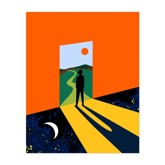 The Path Ahead - Digital Art Abstract Surrealism Silhouette Geometric Modern Art Minimalist Night Sky Unframed Wall Art Print 24 x 30 inches