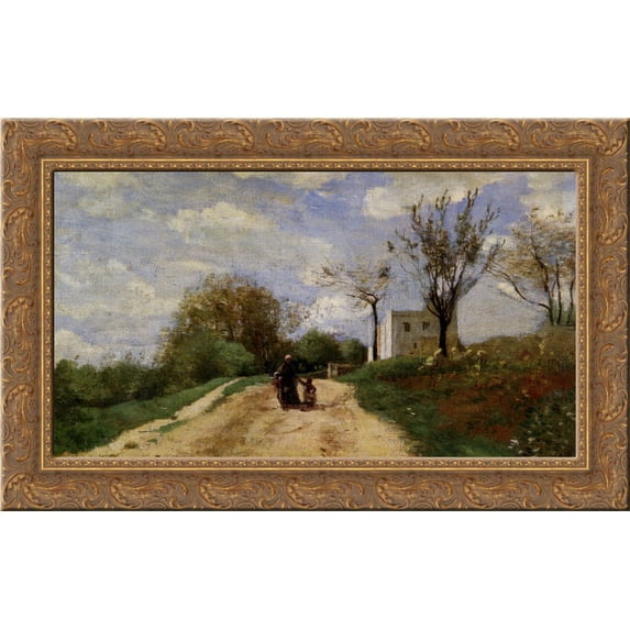 The Path Leading to the House 24x16 Gold Ornate Wood Framed Canvas Art by Camille Corot