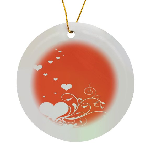 3drose, the Path of Your Heart White Hearts in a Vector Style on a Bright Red Background, Circle Porcelain Ornament