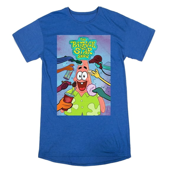 The Patrick Star Show Poster Women's Royal Blue Crew Neck Short Sleeve Graphic Sleep Shirt-Medium