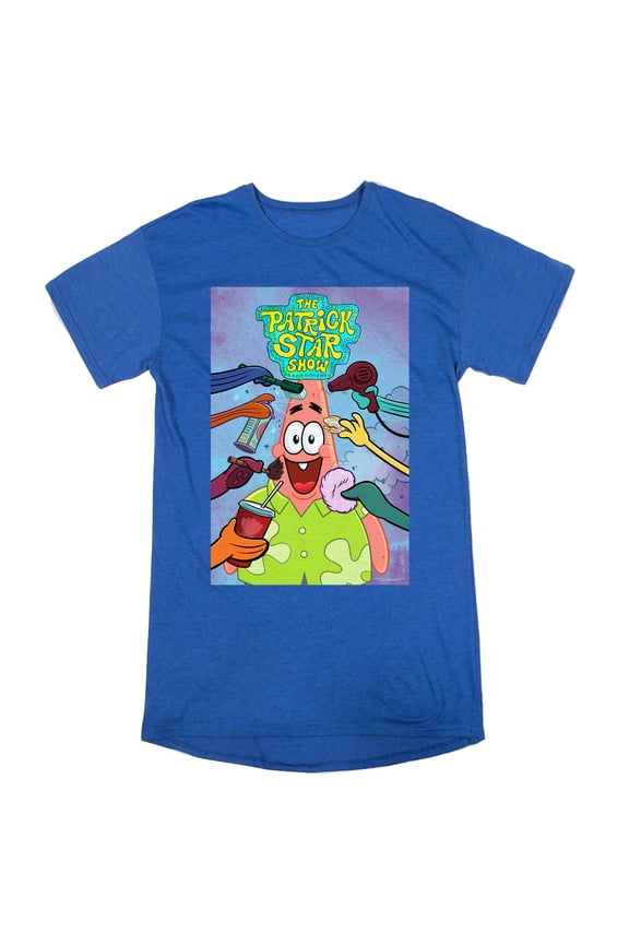 The Patrick Star Show Poster Women's Royal Blue Crew Neck Short Sleeve Graphic Sleep Shirt-XL