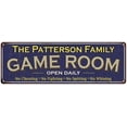 thumbnail image 1 of The Patterson Family Blue Game Room Metal 8x24 Sign 108240037932, 1 of 1