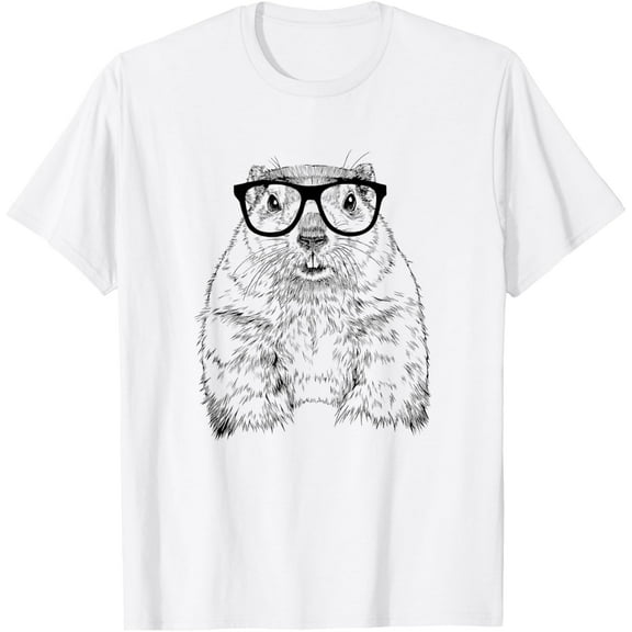 The Pawster Hipster Groundhog in Nerd Glasses Unisex Adults' Grey Cotton Polyester Blend T-Shirt Shirts