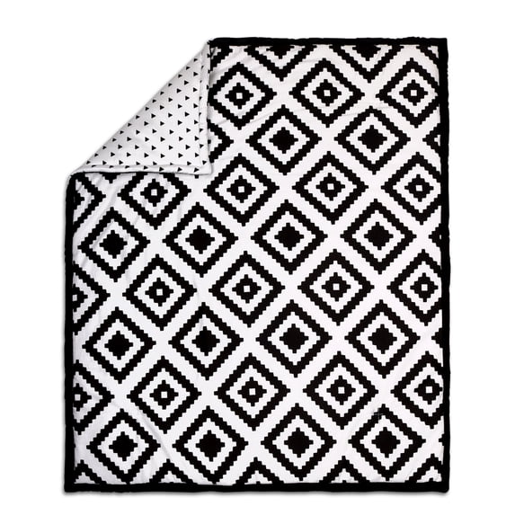 The Peanut Shell Baby Crib Quilt - Black Diamond Geometric Tile and Dot Prints - 100% Cotton Sateen Fabrics, 44 by 37 Inches