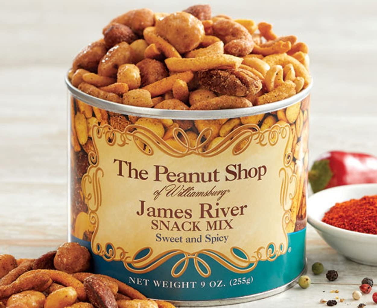 The Peanut Shop of YPF5 Williamsburg James River Snack Mix 9oz. Tin