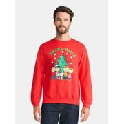 PEANUTS Deck the Halls Men's and Big Men's Holiday Graphic Fleece Sweatshirt, Sizes S-3XL