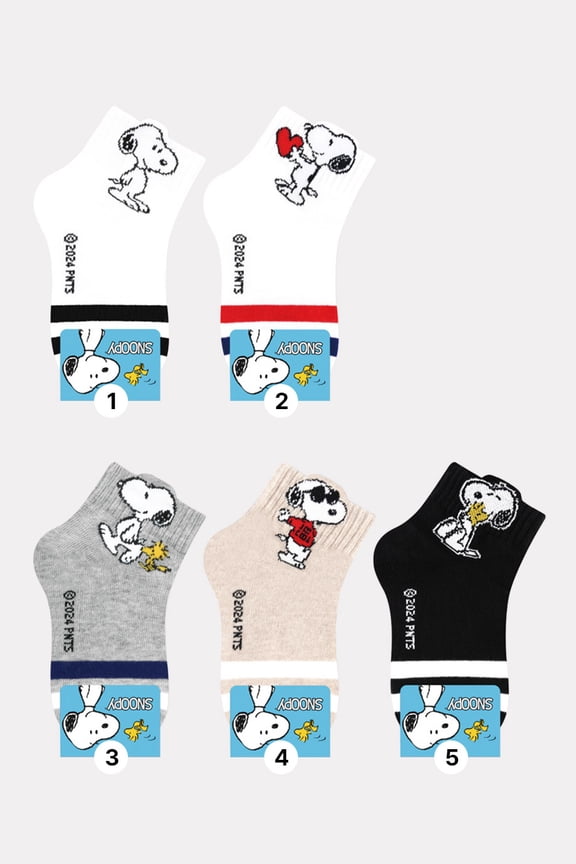 Snoopy Kid Cartoon Character Series Licensed Socks Assorted Colors 5 Pack Set Collection- M (5T~8T)