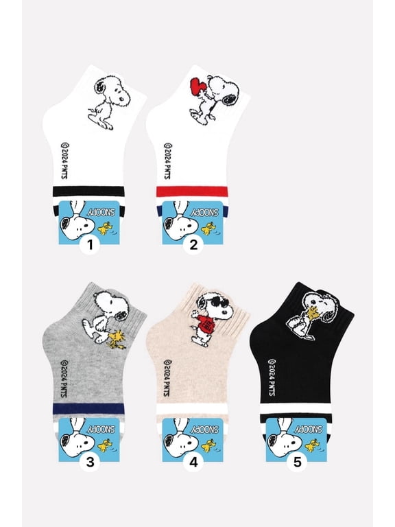 Snoopy Kid Cartoon Character Series Licensed Socks Assorted Colors 5 Pack Set Collection- Small (3T~5T)