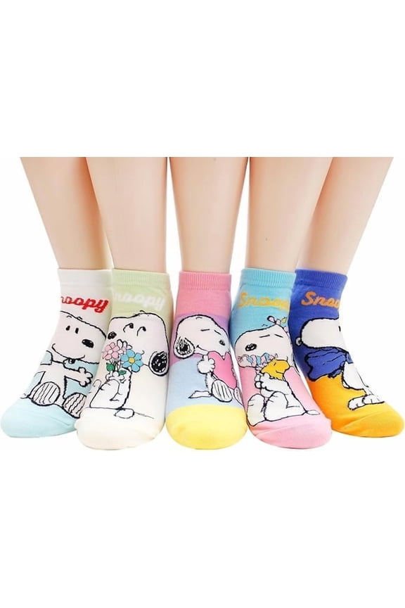 Snoopy Women and teen girls Cartoon Character Series Licensed No Show Socks Assorted Colors 5 Pack Set Collection