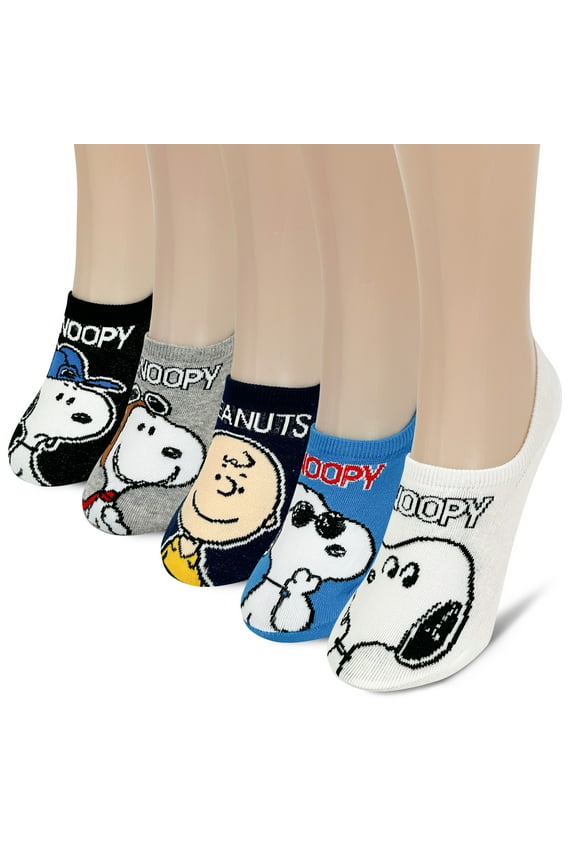 Snoopy Women and teen girls Cartoon Character Series Licensed No Show Socks Assorted Colors 5 Pack Set Collection