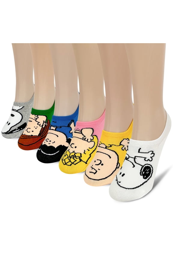 Snoopy Women and teen girls Cartoon Character Series Licensed No Show Socks Assorted Colors 6 Pack Set Collection