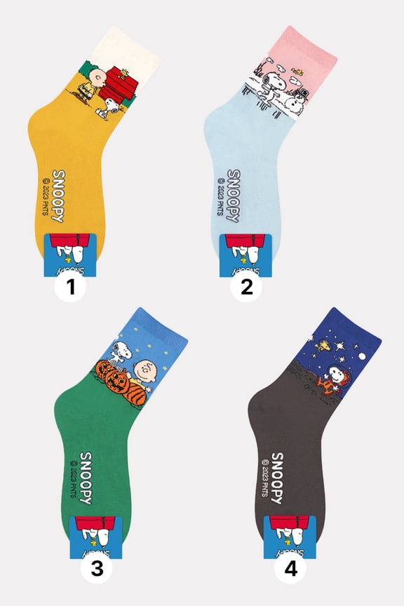 Snoopy Women and teen girls Cartoon Character Series Licensed Socks Assorted Colors 4 Pack Set Collection