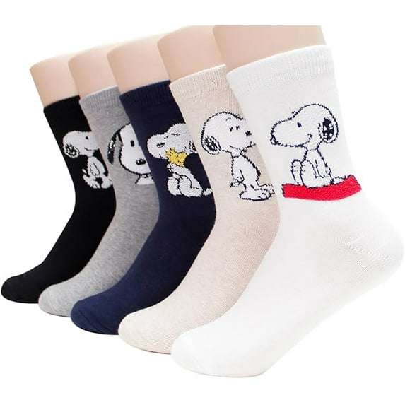 The Peanuts Snoopy Women and teen girls Cartoon Character Series Licensed Socks Assorted Colors 5 Pack Set Collection