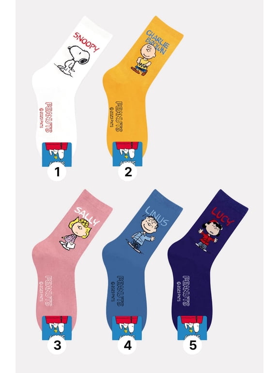 Snoopy Women and teen girls Cartoon Character Series Licensed Socks Assorted Colors 5 Pack Set Collection