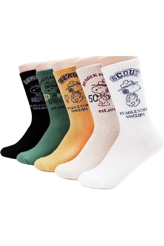 Snoopy Women and teen girls Cartoon Character Series Licensed Socks Assorted Colors 5 Pack Set Collection