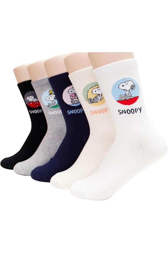 Snoopy Women and teen girls Cartoon Character Series Licensed Socks Assorted Colors 5 Pack Set Collection