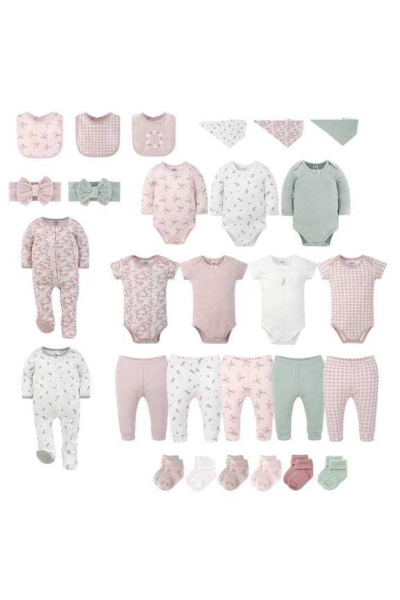 28-Piece Baby Layette Clothing Gift Set for Girls, Cottage Floral, 0-3 Months