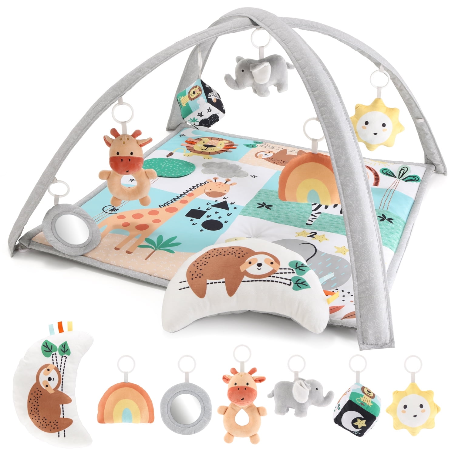 Safari 123 Gray and Multicolor Baby Activity Gym with Hanging Toys