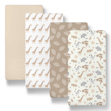 The Peanutshell Baby Bassinet Sheets for Newborns with Safari Design, 4-Pack