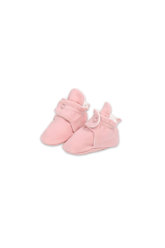 Baby Booties Pink Cloth Fabric, Snap Closure One Size