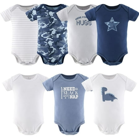 The Peanutshell Baby Boy Bodysuits, 7-Pack, Blue Camo