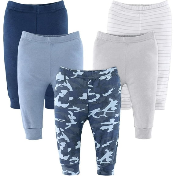 The Peanutshell Baby Boy Pants, 5-Pack, Blue Camo