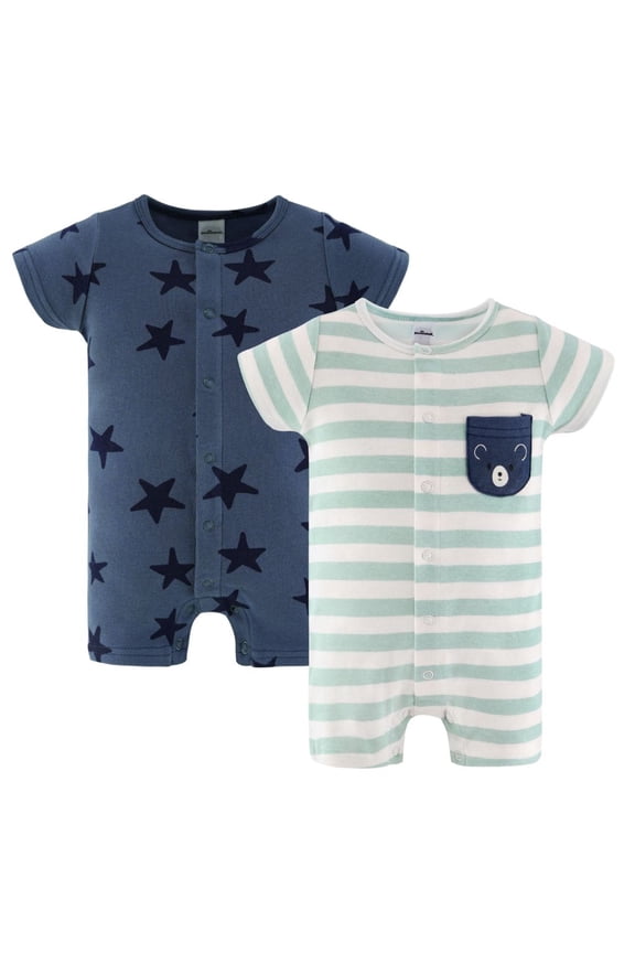 Baby Rompers Set, Baby Boy Rompers for 3 Months, Blue Star Design, 2-Pack