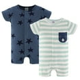 thumbnail image 1 of The Peanutshell Baby Rompers Set, Baby Boy Rompers for 3 Months, Blue Star Design, 2-Pack, 1 of 8