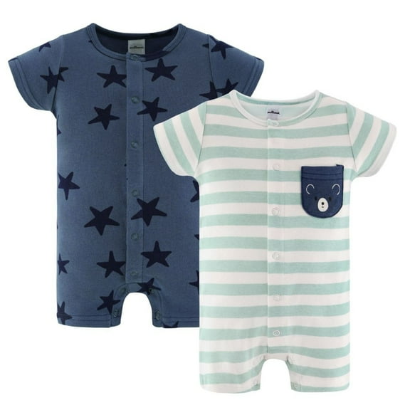 The Peanutshell Baby Rompers Set, Baby Boy Rompers for Newborns, Blue Star Design, 2-Pack