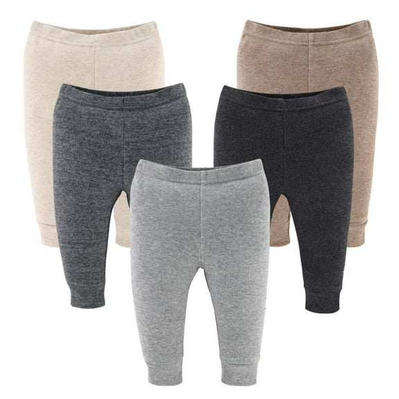 The Peanutshell Baby Boy and Baby Girl Pants, Unisex Pull On Pants for 9-12 Months, Earthy Neutrals, 5-Pack