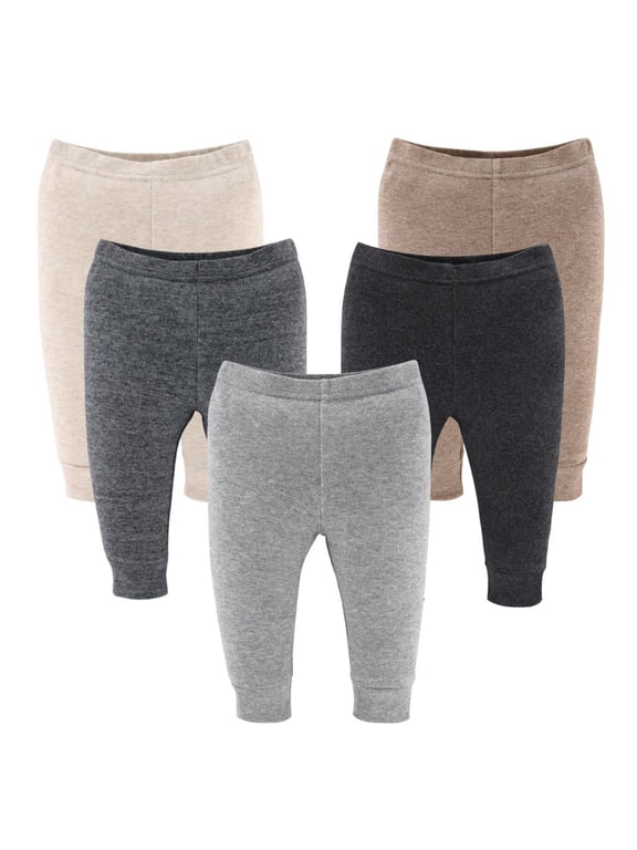Baby Boy and Baby Girl Pants, Unisex Pull On Pants for 9-12 Months, Earthy Neutrals, 5-Pack