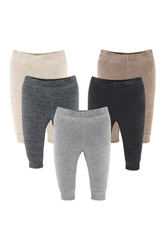 Baby Boy and Baby Girl Pants, Unisex Pull On Pants for Newborns, Earthy Neutrals, 5-Pack