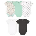 thumbnail image 1 of The Peanutshell Baby Boy or Baby Girl Short Sleeve Bodysuit Set, 5 Pack, Safari, Black, White, Sage, Stars, 1 of 7