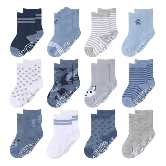 The Peanutshell Organic Baby Socks, Cotton Crew Socks for Boys 3 Months, Blue/Gray, 12 Pairs