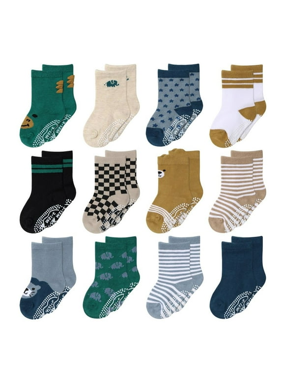 The Peanutshell Organic Baby Socks, Cotton Crew Socks for Boys 3 Months, Bold, 12 Pairs