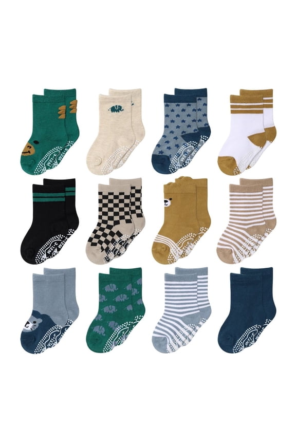 Organic Baby Socks, Cotton Crew Socks for Boys 3 Months, Bold, 12 Pairs