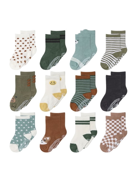 Organic Baby Socks, Cotton Crew Socks for 12-24 Months, Neutral, 12 Pairs