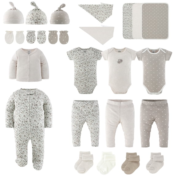 The Peanutshell Baby Girl Layette Gift Set, Taupe Floral Baby Clothes with Bibs, 0-3 Months, 23 Piece Set