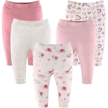 The Peanutshell Baby Girl Pants, 5-Pack, Rainbow Safari