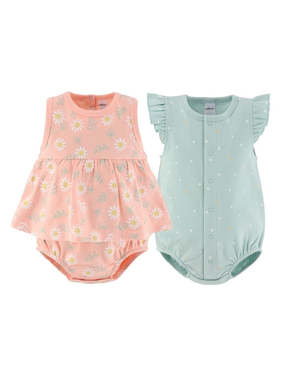 Baby Rompers Set, Baby Girl Rompers for Newborns, Daisy Design, 2-Pack