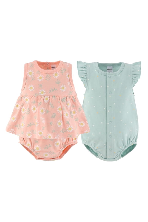 Baby Rompers Set, Baby Girl Rompers for Newborns, Daisy Design, 2-Pack