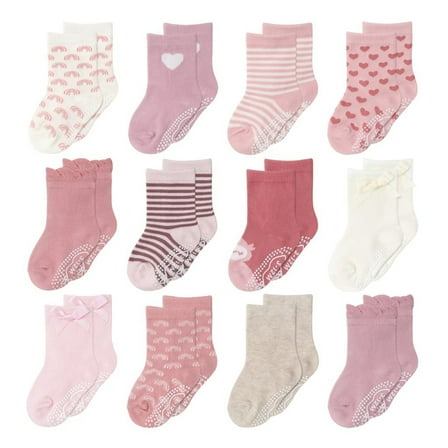 The Peanutshell Organic Baby Socks, Cotton Crew Socks for Girls 3-12 Months, Blush Mauve