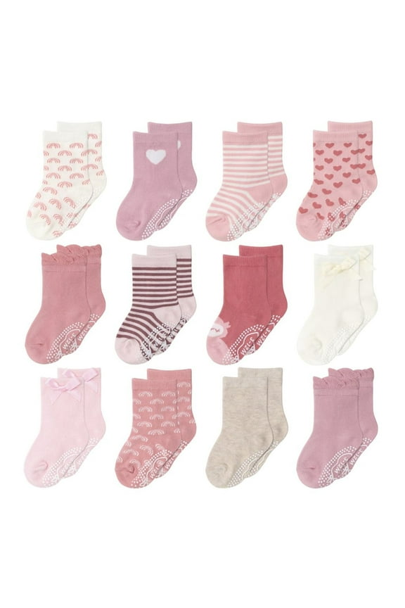 Organic Baby Socks, Cotton Crew Socks for Girls 3-12 Months, Blush Mauve