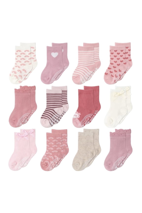 Organic Baby Socks, Cotton Crew Socks for Girls 12-24 Months, Blush Mauve