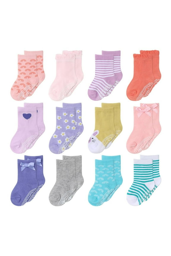 Organic Baby Socks, Cotton Crew Socks for Girls 3 Months, Pastel, 12 Pairs