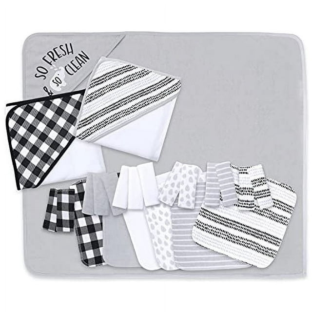 Peanutshell Infant Soft Cotton Washcloth, Hooded Baby Towels, 23pc Bath