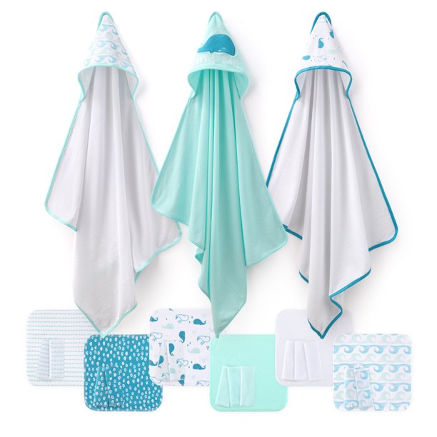 The Peanutshell Baby Hooded Towels and Washcloths Gift Bath Set, 23