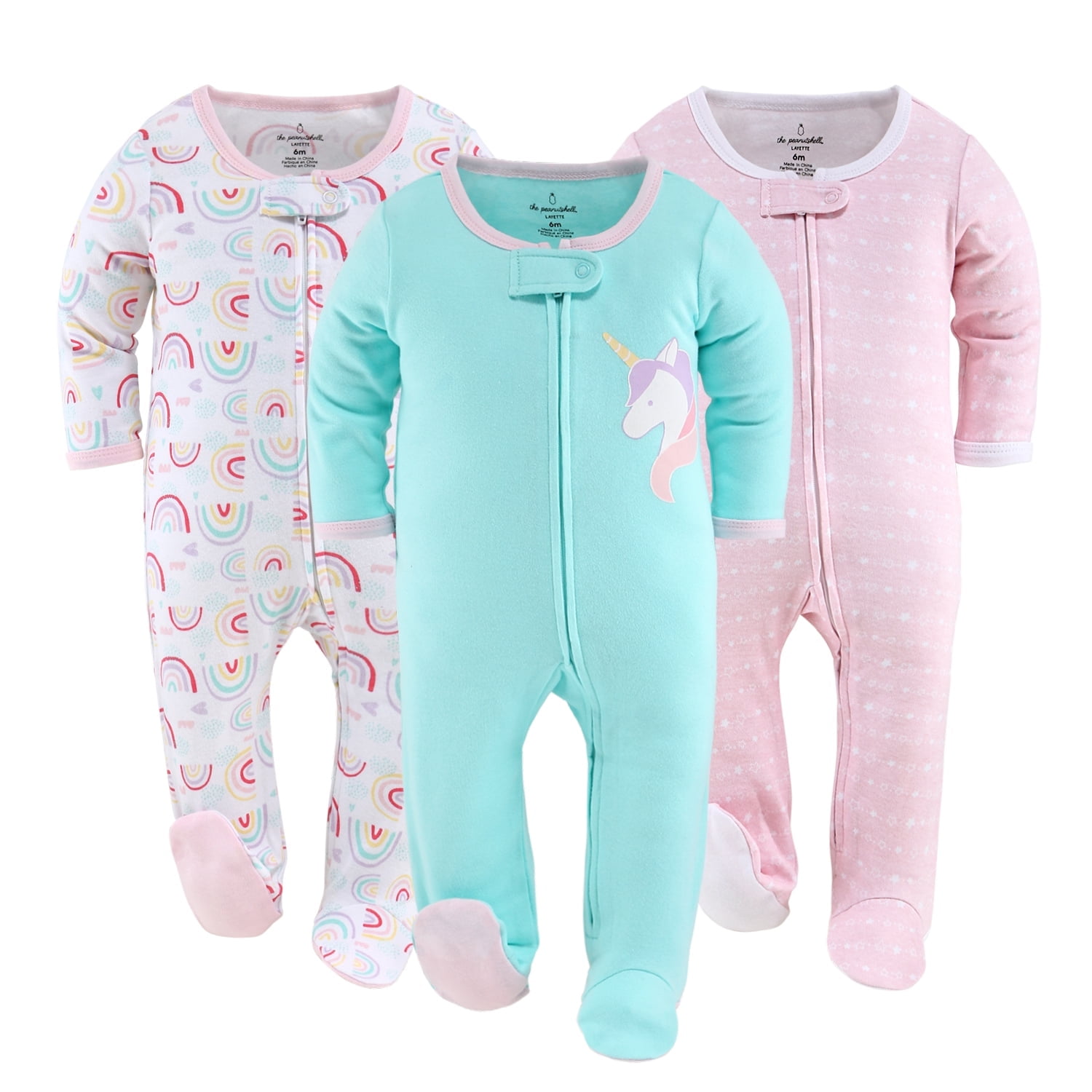 The Peanutshell Baby Sleep n Play Footed Pajamas for Girls, Pink ...