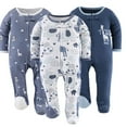 thumbnail image 1 of The Peanutshell Sleep n Play Blue Safari Footed Pajamas for Baby Boys Set, Newborn, 3-Pack, 1 of 5